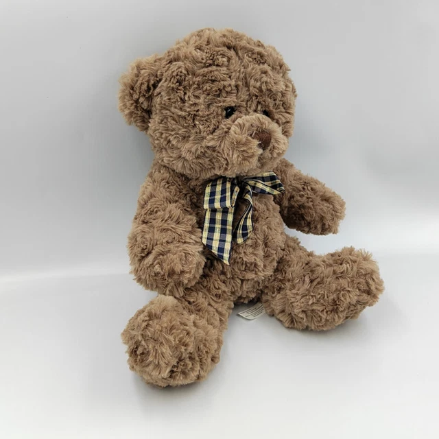 Doudou peluche ours marron noeud bleu doré FUTURA FINANCES - 30745