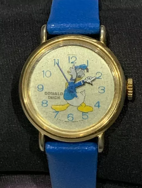 Vintage Donald Duck Watch Bradley Birthday Limited Edition Gold Blue Band Works