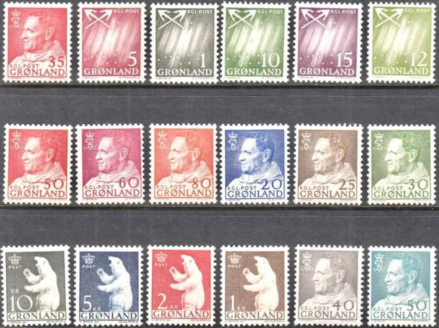 Greenland #Mi47/Mi71 MNH 1963-1968 Northern Lights Frederick Polar Bear [48-65]