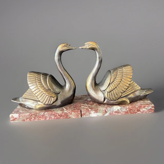 PAIRE DE CYGNES vintage en laiton massif – Statue déco rétro années 60/70 EUR 30,00 - FR