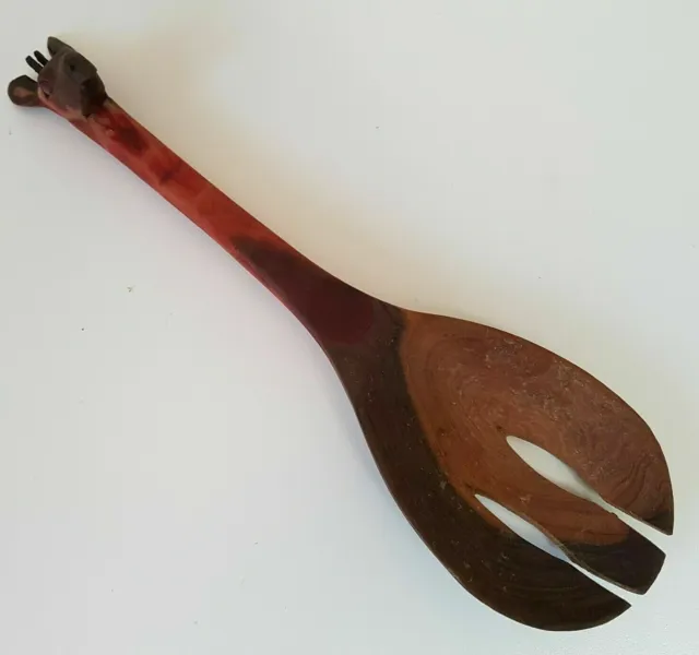African Giraffe Decorative Salad Serving Spoon Wooden Rustic Tribal Hand Carved