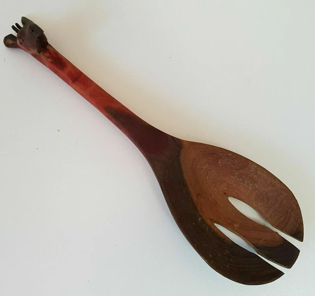 African Giraffe Decorative Salad Serving Spoon Wooden Rustic Tribal Hand Carved