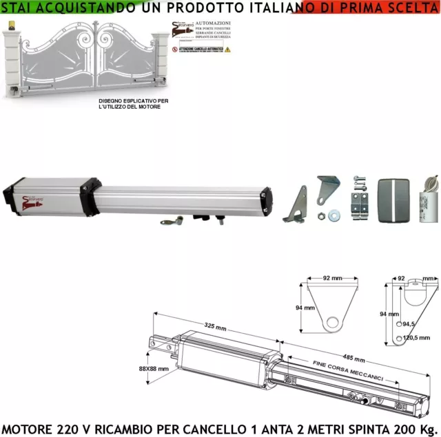 Pistone Cancello Automatico 220 V Corsa 300 Mm Anta 2 Metri Compatibile Btf Fac