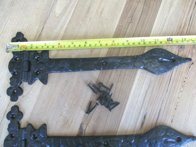 2 Large Iron Hinges Barn Door Ornate 13" Hinge T Strap Hardware Gate Ex Large 3