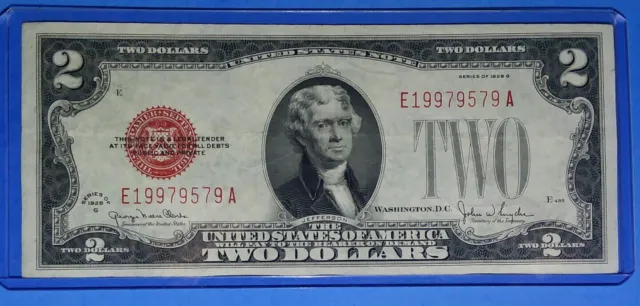 *1928 G $2 USN,Large Red Seal, VF. CIRC. COND. OLD US CURRENCY! NICE !