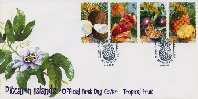 Pitcairn Islands 2001 FDC Fruits Stamps Tropical Fruit Pineapple Coconut 4v Set