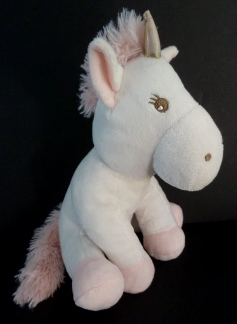 81. DOUDOU PELUCHE ATMOSPHERA KIDS LICORNE rose blanc 23cm corne doré effacé BE