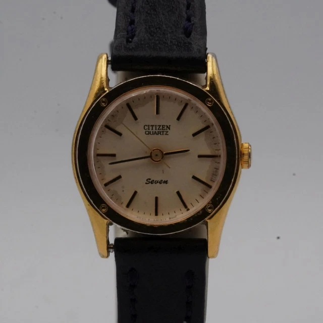 Montre Citizen Quartz Vintage Pour Femmes 25 Mm - Acier/or Et Bracelet Cuir - Occasion