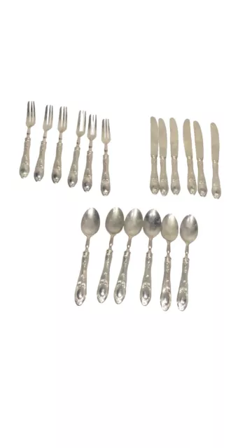 Set 18 Pezzi Posate Antiche  Da Dolce In Lamierino D'argento 800 Stile Liberty