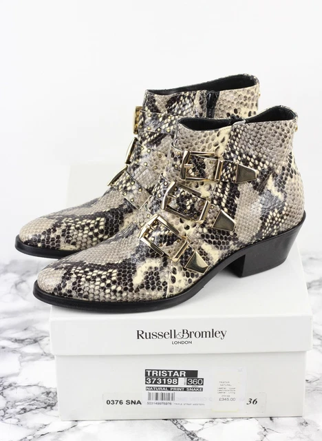 Russell & Bromley Tristar Peau de Serpent Boucle Cuir Bottines Taille UK 3/ Ue