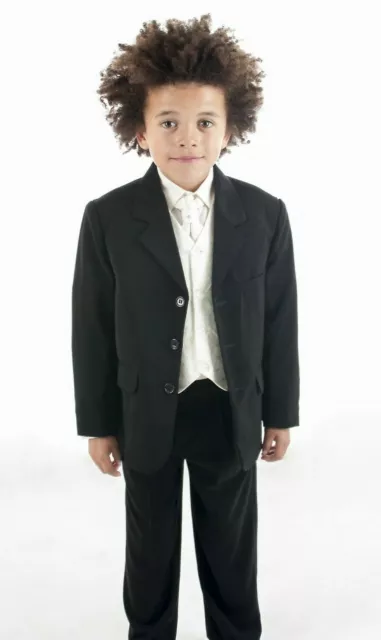 New Baby Boys 5 Piece Suit Vivaki Cream Black Trouser Jacket Waistcoat Tie Shirt