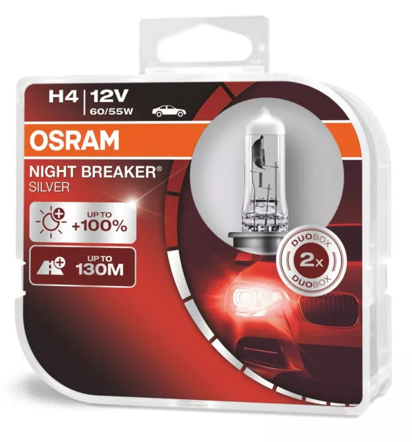 2 x OSRAM H4 472 12V 60/55W Night Breaker Silver +100% Headlight Bulbs UPGRADES