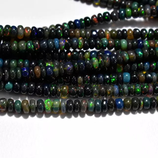 Black Ethiopian Opal Gemstone Roundel Shape Smooth Beads 4X4X2mm Strand 8"