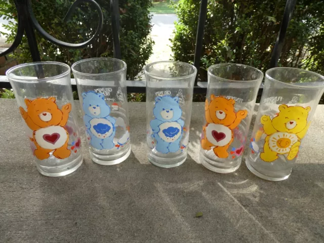 Vintage Care Bears Pizza Hut Glasses Complete Set of 6 1983 - Limited Edition