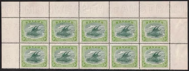 PAPUA, LAKATOI, SG 93/a 1/2d BLOCK (10), MOUNTED ON SELVEDGE ONLY, STAMPS NHM.