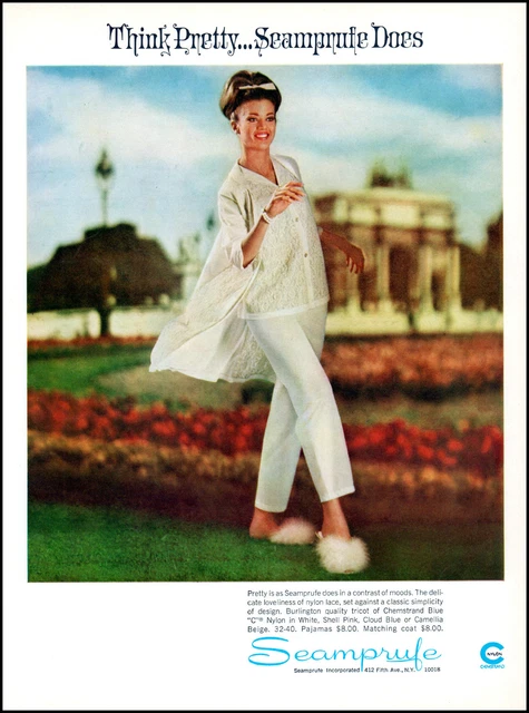 1965 Woman lace pajamas Seamprufe chemstrand vintage photo Print Ad adL37