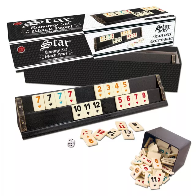 Premium Perl Holz Rummikub Set Schwarz | Siyah Inci Okey takimi Bretter aus Holz