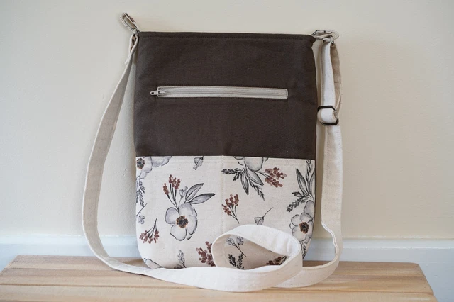 Handmade Pretty Crossbody Bag Purse Canvas with Zipper Pocket and Snap Closure