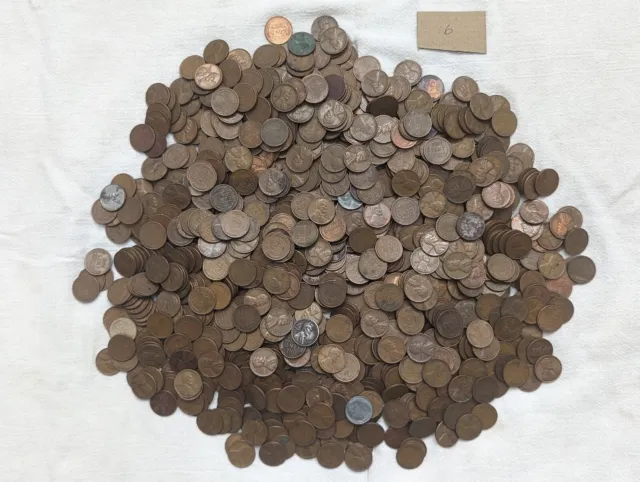1000 Lincoln Wheat Cent Penny 1C 1909-1958 P/D/S Unsearched $10 Face Bag 7 lbs