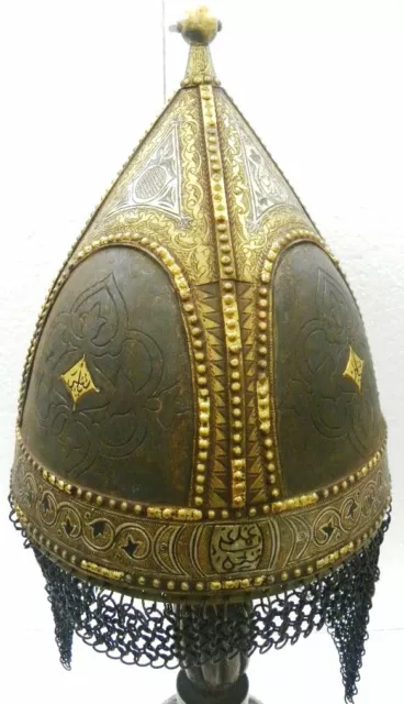 Armor Museum Level Turkish Ottoman Warrior Helmet Arabic Caligraphy Silver  Gold