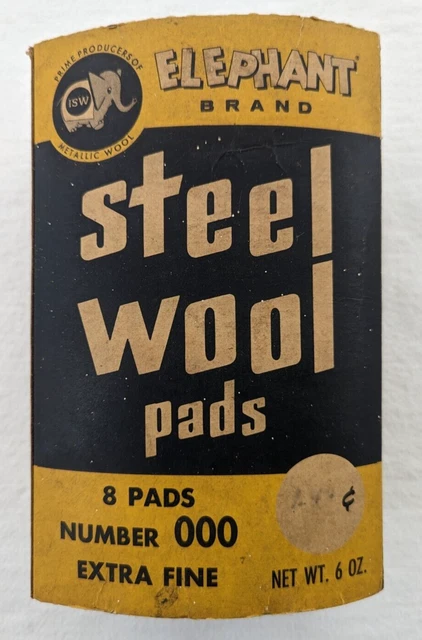 Vintage Elephant Brand Steel Wool Pads Extra Fine 000; 5 Pads; United States