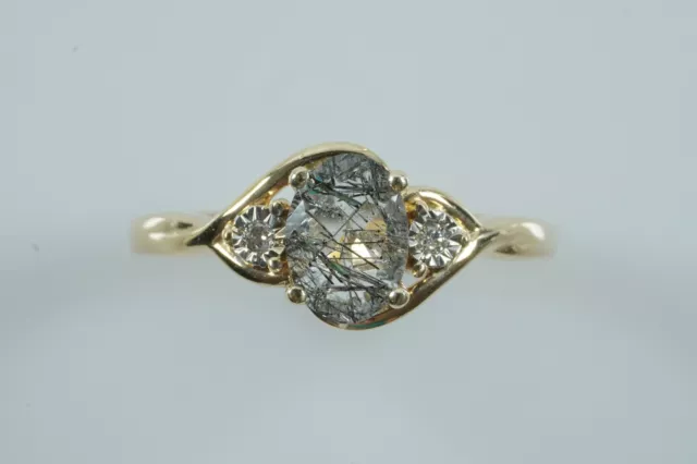 Vintage Rutilated Quartz & Diamond Ring 9ct AMAZING!!!