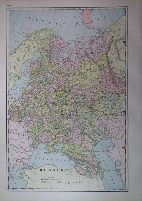 Old 1892 Cram's Atlas Map ~ RUSSIA ~ (LG13x17) -#981