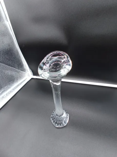 Vintage Hand blown Clear Art Glass Tulip Design Control Bubbles Swung Vase 8"