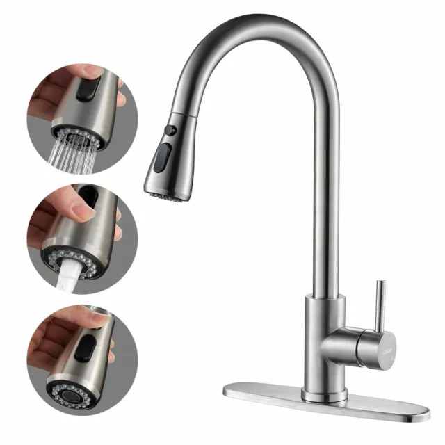 Kitchen Sink Faucet Swivel Spout Single Handle Brushed Nickel Pull Down Sprayer