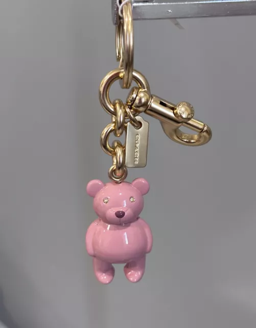 COACH CP890 TEDDY Bear Bag Charm Keychain Key Ring FOB GOLD/PINK $69.00 ...