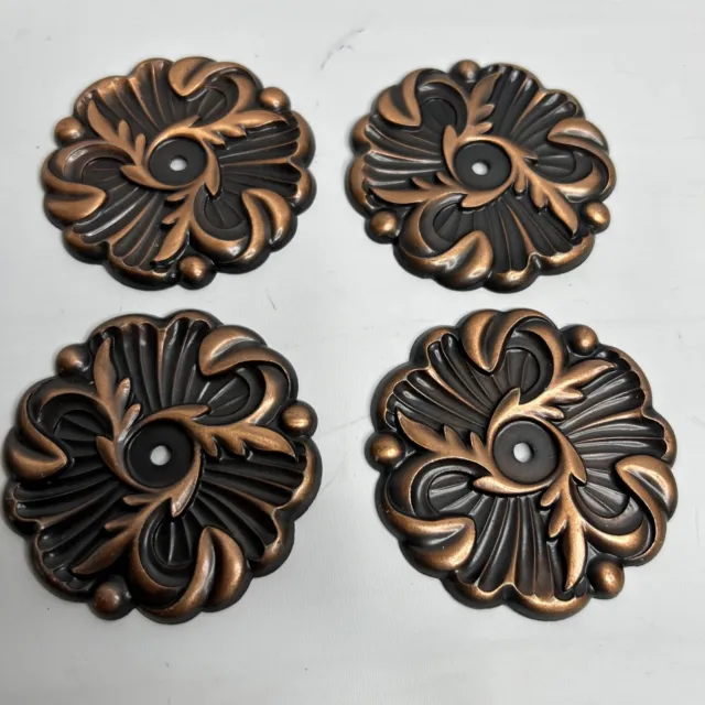 Lot Of 4 Vintage Copper BackPlates; Scroll Leaf Design Use with Pulls Door Knobs
