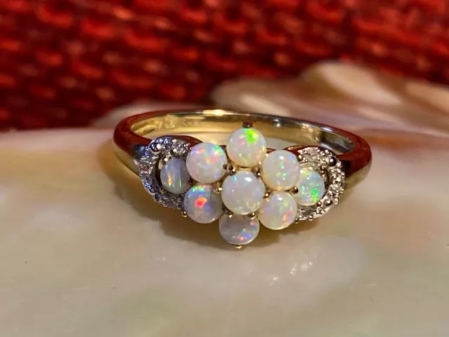 Bezaubernder Diamantring mit 9 x Opal Opalring in Gelbgold Gr. 53 2