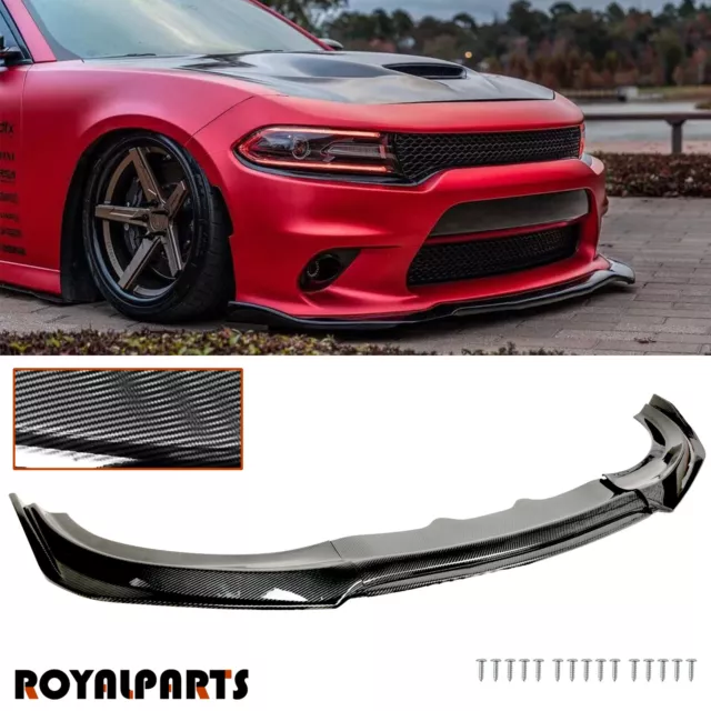 Front Spoiler Carbon Fiber Bumper Lip Splitter For 2015-2023 Dodge Charger RT