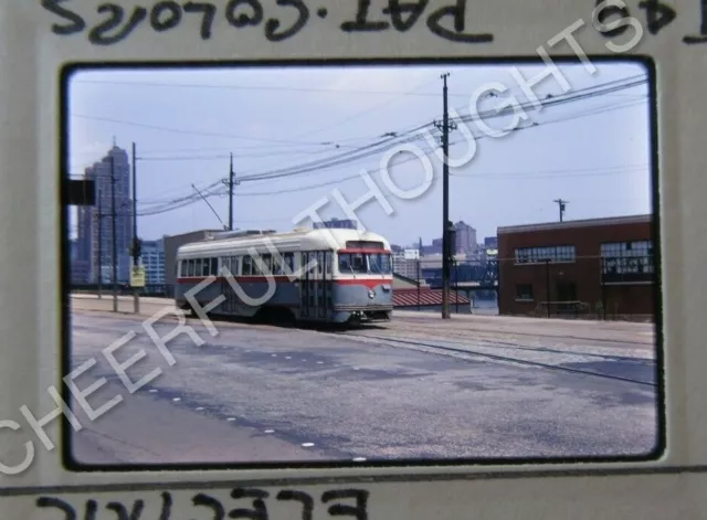 Original '69 Kodachrome Slide PAT Pittsburgh Rt 49 PCC Trolley at PLE RR   21J6