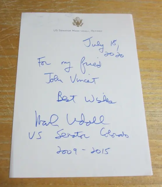 Mark Udall Autographed 6.25X8.5 Handwritten Note USA Senator from Colorado
