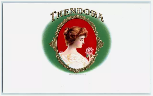 Thendora Victorian Woman Smelling Flower Embossed Inner Cigar Box Label