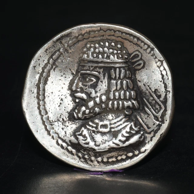 Ancient Old Parthian Silver Tetradrachm Coin of King Vologases I Circa 51-78 AD