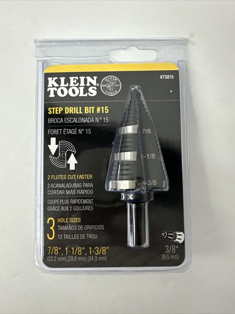 Klein Tools KTSB15 Step Drill Bit #15   7/8", 1-1/8", 1-3/8" NEW