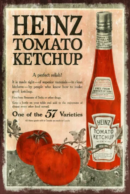 Heinz Tomato Ketchup Advert Vintage Look Retro Metal Sign Plaque, cafe kitchen