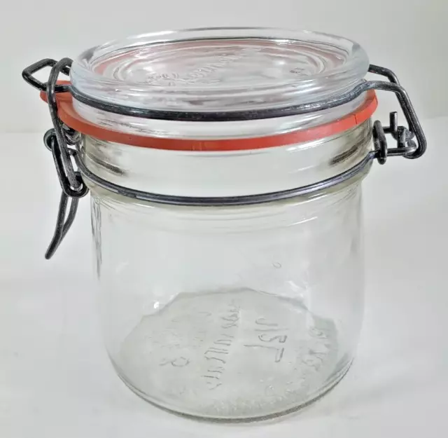 Vintage Hermelique Glass Jar, Made In Italy, 1/2L Canister Wire Bail Lock Lid. 2