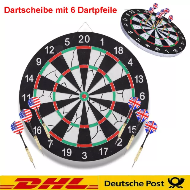 Profi Dartscheibe inklusive 6 Dartpfeile Steeldarts Dartboard Dart Wurfspiel Set