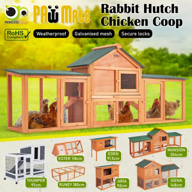 Rabbit Hutch Chicken Coop Run Hen Wooden Cage Large House Metal Outdoor VAR