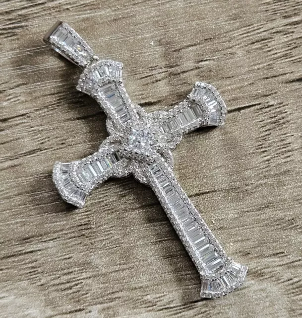 Heavy Sterling Silver 925 Cross CLEAR WHITE CUBIC ZIRCONIA, Large.