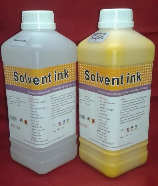 Eco Solvent Cleaner Solution + Yellow Ink Roland Mutoh Mimaki DX4 DX5 DX6 DX7