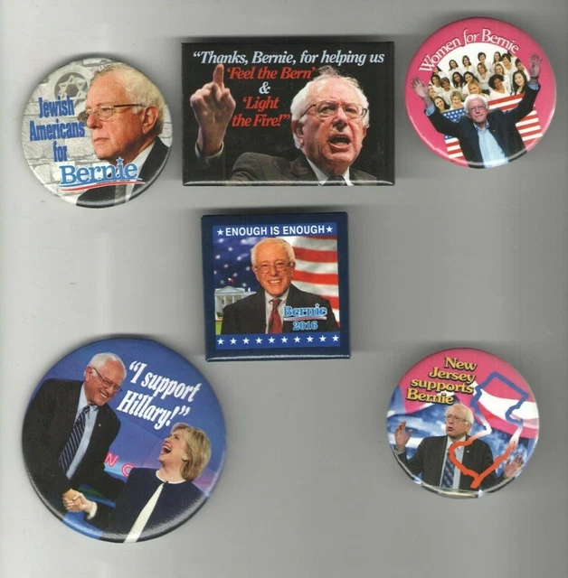 BERNIE SANDERS pin 2016  President pinback Super COLLECTION of 6 DIFFERENT