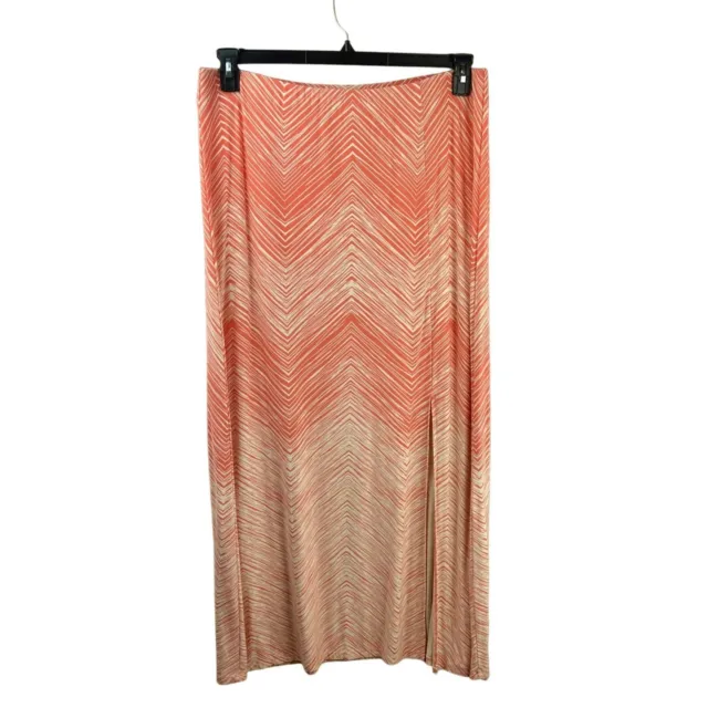 Tommy Bahama Maxi Skirt Women XL Front Slit Stretch Material Stripe Orange White