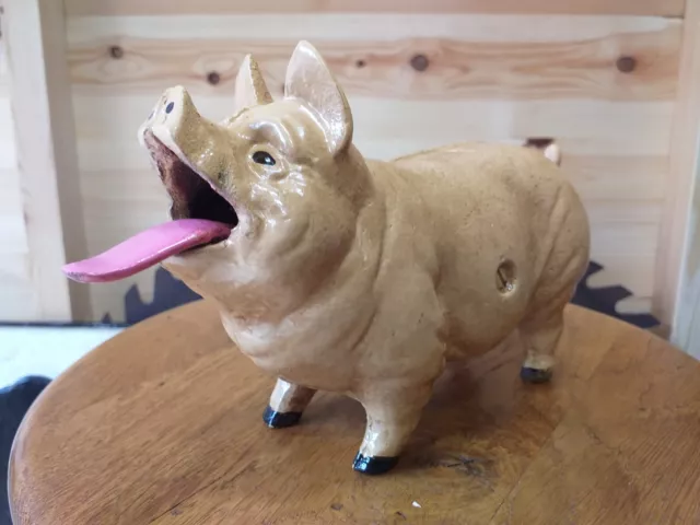 Pig Piggy Bank Novelty Money Box Coin Eating Pig 8 Inch Long In Cast Iron