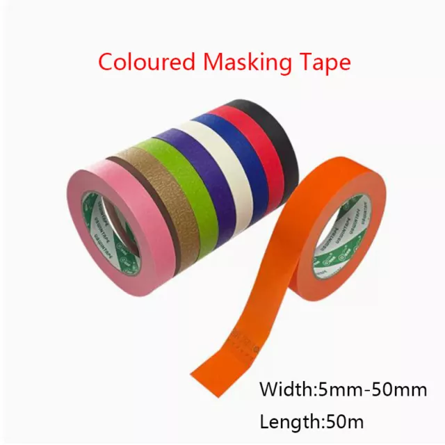 Coloured Masking Tape 5mm - 50mm x 50m Black/White/Green/Purple/Brown/Red/Blue