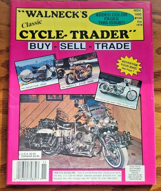 WALNECKS CLASSIC CYCLE Trader Magazine November 1992 Harley