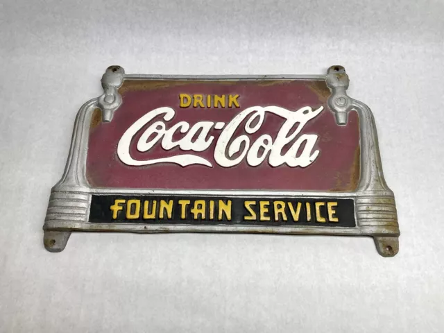 Drink Coca Cola Fountain Service Cast Iron Bench Sign 20 x 12.5”